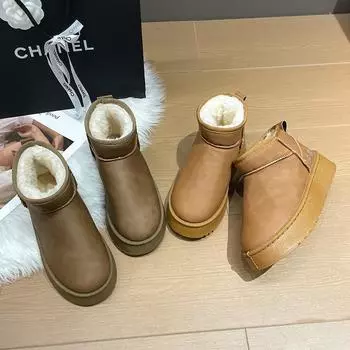 Женские зимние ботинки больших размеров, повседневные, короткие, с толстой подошвой, из флиса, с мехом и хлопком, пушистые, размер 36-41 36 жёлтый