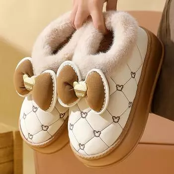 Женские зимние ботинки больших размеров, повседневные, короткие, на толстом каблуке, с флисовым мехом, хлопковые ботинки с бантом, размеры 36-41 36-37(one size smaller) чёрный