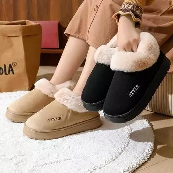 Женские зимние ботинки больших размеров, повседневные, короткие, на толстом каблуке, с флисовым мехом и хлопком, ботинки с мохнатыми ступнями, размеры 36-45 42-43(one size smaller) бежевый