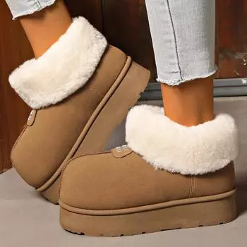 Женские зимние ботинки больших размеров, повседневные, с низким каблуком, с флисовым мехом и хлопком, противоскользящие, размеры 36-41 36 бежевый