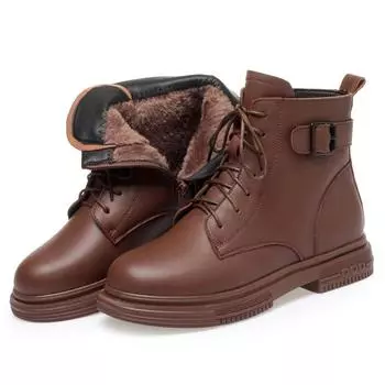 Женские зимние ботинки большого размера из натуральной кожи, нескользящие женские зимние ботинки из натуральной шерсти, теплые женские ботильоны 35
