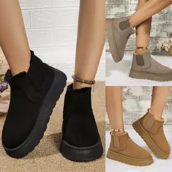 Женские зимние ботинки большого размера на толстой подошве, зимние новые бархатные утолщенные теплые зимние ботинки для женщин, повседневные, универсальные 36 хаки