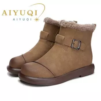 Женские зимние ботинки большого размера, нескользящие, женские короткие ботинки на плоской подошве, удобные, зимние женские 35 чёрный