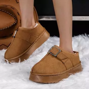 Женские зимние ботинки большого размера с круглым носком и толстой подошвой, повседневные короткие теплые хлопковые ботинки из толстого бархата, однотонные, размеры 36-41 36 коричневый