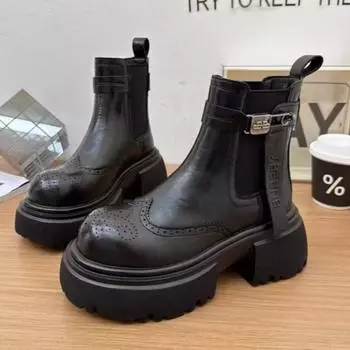 Женские зимние ботинки «Челси» на платформе и щиколотке, теплые плюшевые кожаные туфли на высоком каблуке, зимняя мода 2025 года, повседневная обувь в стиле ретро, Botas Mujer 38