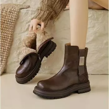 Женские зимние ботинки для снега до середины голени 2025 года, новые утепленные нескользящие короткие ботинки для северо-востока, теплые и холодные 35 чёрный