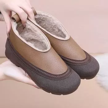 Женские зимние ботинки для снега, мокасины с подкладкой из искусственного меха, теплые прогулочные ботинки из искусственной кожи, удобные нескользящие водонепроницаемые короткие ботинки для женщин 35(RU 34)