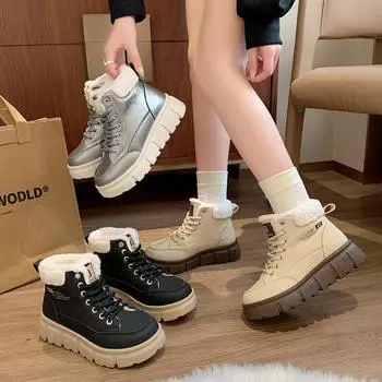 Женские зимние ботинки для снега на толстой платформе со шнуровкой и подкладкой из искусственного меха, короткие ботильоны, нескользящие теплые кроссовки для ходьбы с флисовой подкладкой для женщин 35 хаки