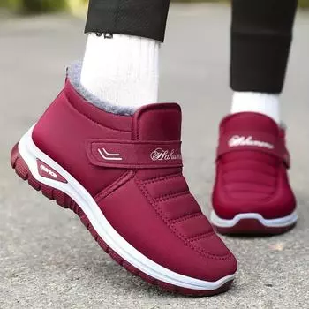 Женские зимние ботинки для снега, однотонные, с круглым носком, теплые, нескользящие, на плоской подошве 36 красный