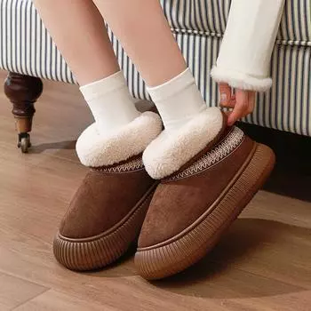 Женские зимние ботинки для снега с подкладкой из искусственного меха, тапочки, удобная пушистая домашняя обувь для отдыха на открытом воздухе, нескользящая платформа, теплые ботильоны для женщин 36-37