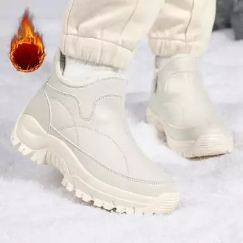 Женские зимние ботинки для снега, теплые, с меховой подкладкой, водонепроницаемые, нескользящие, удобные ботинки для улицы, короткие ботинки на толстом каблуке для ходьбы и походов для женщин 35 белый