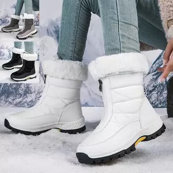 Женские зимние ботинки для снегоходов 2024 года: Новый бархат Plus, хлопок, большой размер, молния спереди 42 серый
