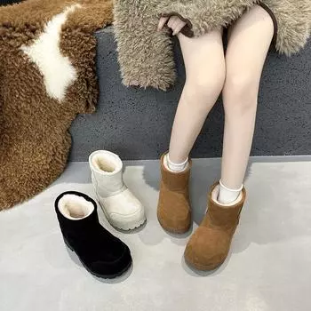 Женские зимние ботинки до середины голени 2024 года с толстой подошвой и плюшевой подкладкой — симпатичный и стильный дизайн с большой головой для зимы 40 серый