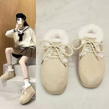 Женские зимние ботинки Frosted Leather Snow Boots 2024 года: Теплые, симпатичные, на толстой подошве, короткие, с увеличением роста. 39