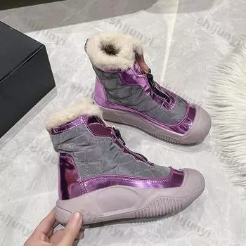 Женские зимние ботинки из флиса, зимние однотонные теплые ботинки на платформе, женские ботинки с толстой подошвой и хлопковой подкладкой 35