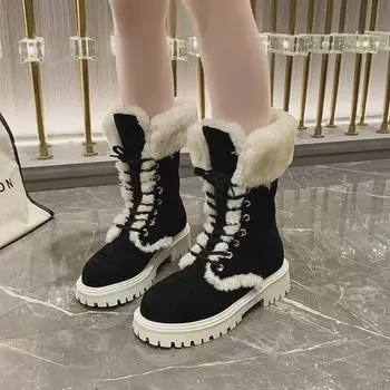 Женские зимние ботинки из хлопка средней высоты большого размера - теплые зимние, толстое дно, манжеты, размеры 35-43 35 верблюд