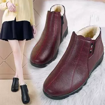 Женские зимние ботинки из хлопковой кожи — теплые, с мягкой подошвой для людей среднего и пожилого возраста