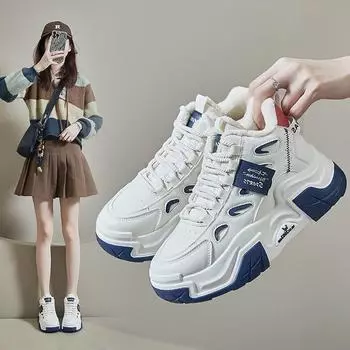 Женские зимние ботинки из искусственной кожи на флисовой подкладке, уличные противоскользящие туфли с высоким берцем на меховой подкладке, повседневные ботильоны на шнуровке, теплые короткие ботильоны для женщин