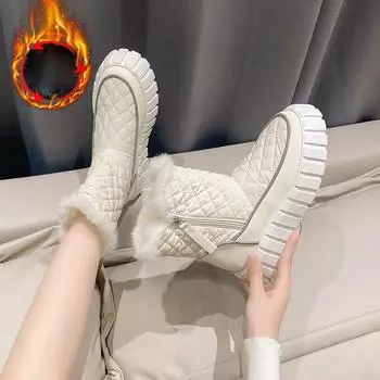 Женские зимние ботинки из искусственной кожи на меховой подкладке, уличные теплые нескользящие ботильоны на толстой подошве для женщин, повседневные короткие ботильоны на флисовой подкладке с застежкой-молнией