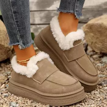 Женские зимние ботинки из искусственной замши на платформе 2024 года, нескользящие теплые плюшевые ботильоны, повседневные ботинки с толстой подошвой и хлопковой подкладкой для женщин 36 светло-коричневого