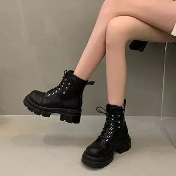Женские зимние ботинки из кожи и шерсти, новые зимние ботинки, зимние теплые ботинки по щиколотку, ботинки на платформе 35 чёрный