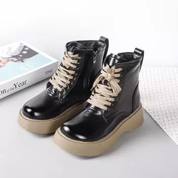 Женские зимние ботинки из кожи Martern Boot Soft Fur Boots Boots Boots Shorty Platform Boots Round Toe Lady Boots Warm Plush Shoes 35 хаки