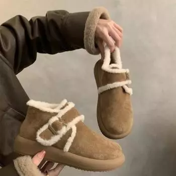 Женские зимние ботинки из матовой кожи с толстой подошвой из плюша и хлопка Boken, теплые и удобные, с пряжкой на ремне, женские туфли 35