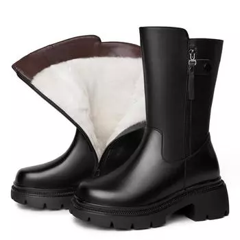 Женские зимние ботинки из натуральной кожи, женские зимние ботинки из натуральной шерсти, большие размеры, женские средние ботинки 35