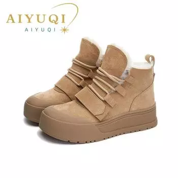 Женские зимние ботинки из натуральной кожи на платформе, зимние теплые ботинки, женские повседневные нескользящие кроссовки, ботинки женские 35