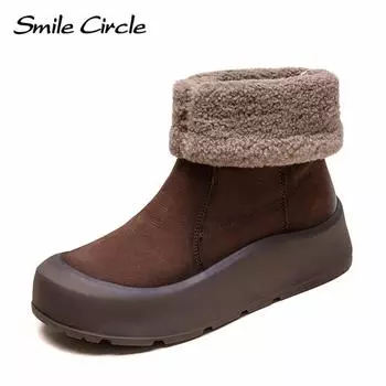 Женские зимние ботинки из натуральной кожи, плюшевые, теплые, с толстой подошвой, модные, удобные, повседневные ботинки 35 коричневый