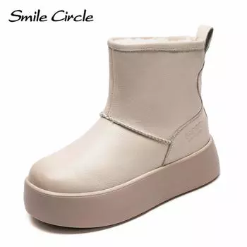 Женские зимние ботинки из натуральной кожи, плюшевые, теплые, с толстой подошвой, модные, удобные, повседневные ботинки 35 бежевый