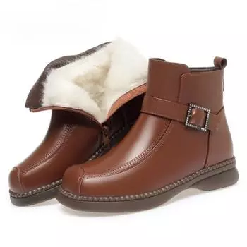 Женские зимние ботинки из натуральной кожи, зимние новые, большого размера, в британском стиле, женские ботинки, нескользящие, шерстяные, теплые, женские ботильоны 35