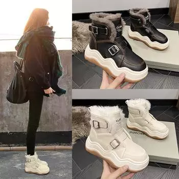 Женские зимние ботинки из натуральной кожи 2022 года — большой размер, плюс бархат, хлопковые ботинки в стиле Мартин 40 покинуть белый