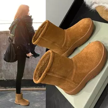 Женские зимние ботинки из натуральной кожи, с бархатной подкладкой, водонепроницаемые, выдерживают температуру -40°C, толстая подошва, выпуск 2024 г. Size 36 верблюд