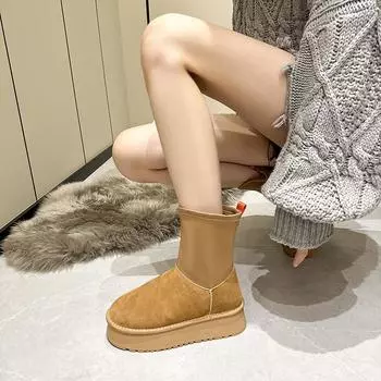 Женские зимние ботинки из натуральной кожи на толстой подошве 2024 года — эластичные зимние ботинки-карандаш, модные для студентов 39