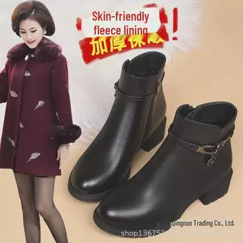 Женские зимние ботинки из натуральной кожи на среднем каблуке — мягкая подошва, теплые, удобные для людей среднего и пожилого возраста 37