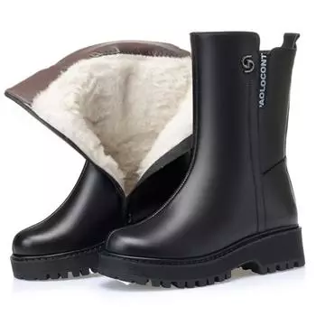 Женские зимние ботинки из натуральной шерсти, женские зимние ботинки из натуральной кожи, нескользящие, с круглым носком, женские ботинки большого размера 35