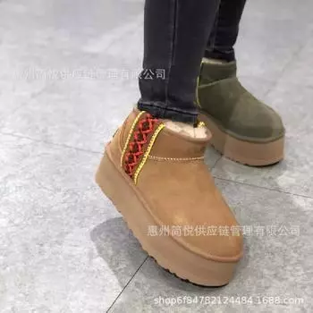 Женские зимние ботинки из овчины и меха от Zhou Dongyu 2024 года, повседневная обувь на толстой подошве из утолщенного хлопка с интегрированной подошвой 35 малиновый