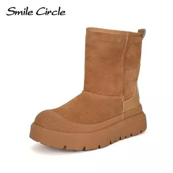 Женские зимние ботинки из замши, кожаные, с толстой подошвой, с застежкой-молнией сбоку, с круглым носком, теплая зимняя обувь 35 коричневый