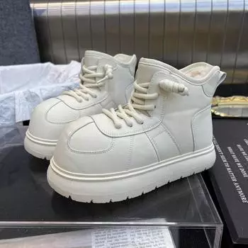 Женские зимние ботинки Kapibara big head в стиле ретро, 2024, новые, бархатные, водонепроницаемые и нескользящие, кожаные, хлопковые ботинки 35 белый