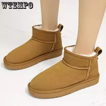 Женские зимние ботинки, короткие мини-зимние однотонные ботинки, женские непромокаемые ботильоны из натуральной шерсти, теплая обувь на плоской подошве с меховой подкладкой 35 жёлтый