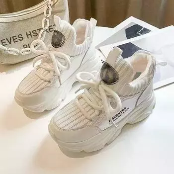 Женские зимние ботинки, кроссовки, осенние высококачественные эластичные туфли для женщин, массивные белые зимние ботинки 2024 года, белые ботинки на платформе 35 чёрный