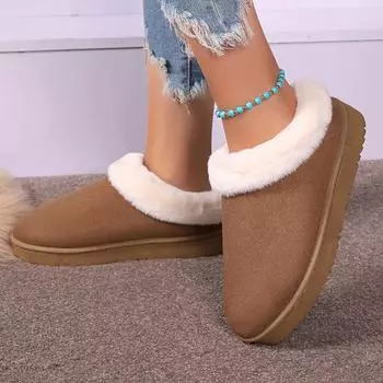 Женские зимние ботинки Mao Mao Mouth 2024 года, новая корейская версия, толстая подошва, короткие, утолщенные, с одной педалью, ленивые, легкие, из хлопка 36 коричневый