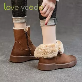 Женские зимние ботинки Marton из натуральной кожи с плюшевой подкладкой большого размера, удобные теплые кожаные ботинки на плоской подошве для девочек-студенток 43 чёрный