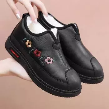 Женские зимние ботинки-мокасины, домашняя обувь из нечеткого плюша из искусственного меха, зимняя теплая Нескользящая обувь из пены с эффектом памяти, для дома и улицы 35 чёрный