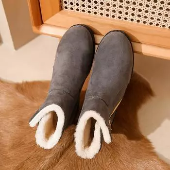 Женские зимние ботинки на меху, легкие ботильоны из искусственной замши, противоскользящие удобные теплые высокие туфли на флисовой подкладке