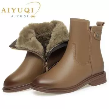 Женские зимние ботинки на низком каблуке Женские ботильоны Нескользящие удобные ботинки Женские зимние теплые хлопковые ботинки 35