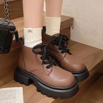 Женские зимние ботинки на платформе, ботильоны на среднем каблуке, байкерские ботинки, классические туфли-оксфорды на шнуровке, зимний тренд, новые гладиаторы Zapatos 35