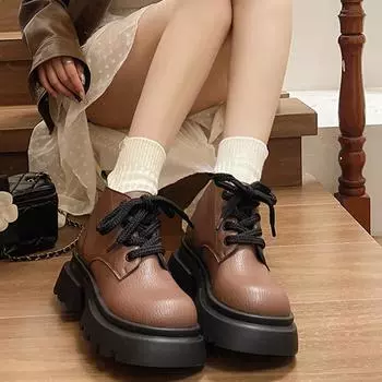 Женские зимние ботинки на платформе, ботильоны на среднем каблуке, мотоциклетные ботинки, классические туфли-оксфорды на шнуровке, зима 2024, новый тренд, гладиатор, Zapatos 35 чёрный