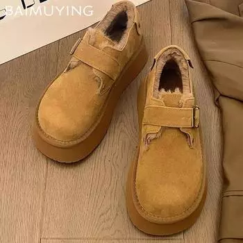 Женские зимние ботинки на платформе из замши, короткие, плюшевые, хлопковые, на плоской подошве, дизайнерская зимняя обувь 2025 года, тренд, теплые, удобные, повседневные, для прогулок, Botas Mujer 35